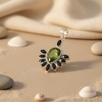 Load image into Gallery viewer, 925 sterling silver peridot and onyx pendant, green and black gemstone jewelry
