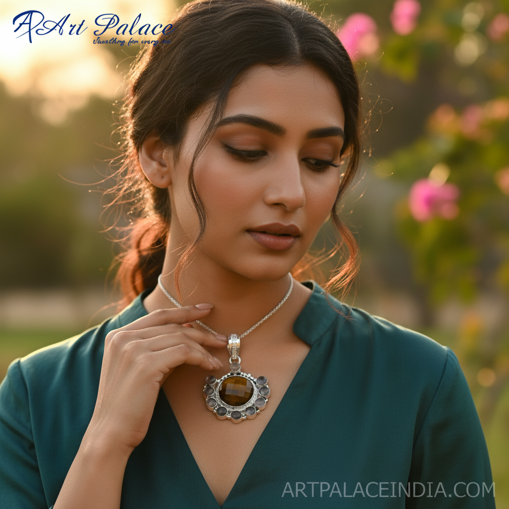 925 Silver Tiger Eye Gemstone Pendant for Women | Gift