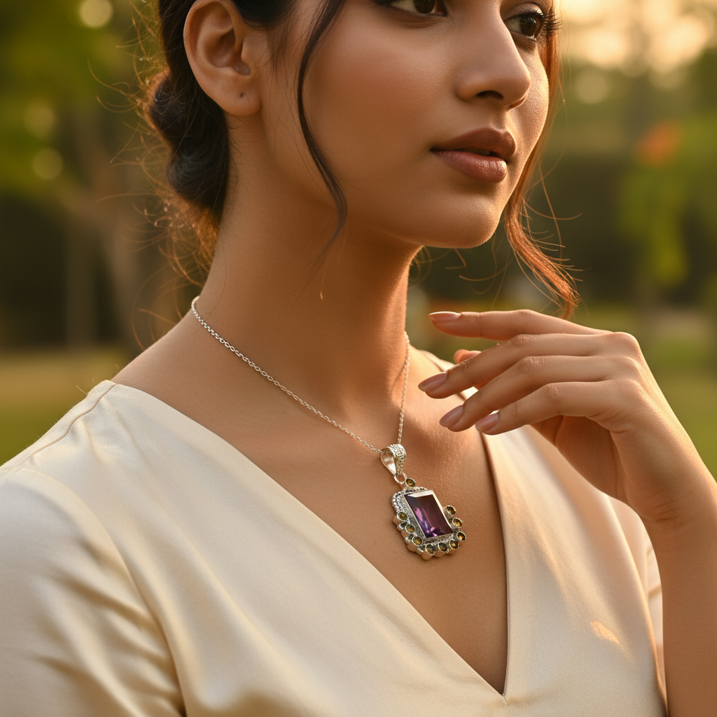 925 Silver Amethyst Pendant for Women | Gemstone Jewelry