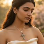 Load image into Gallery viewer, 925 Silver Cross Pendant with Green Gemstones | Women&#39;s Jewelry
