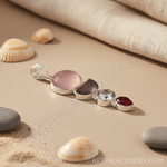 Load image into Gallery viewer, 925 sterling silver pendant with pink, grey, clear, and red gemstones
