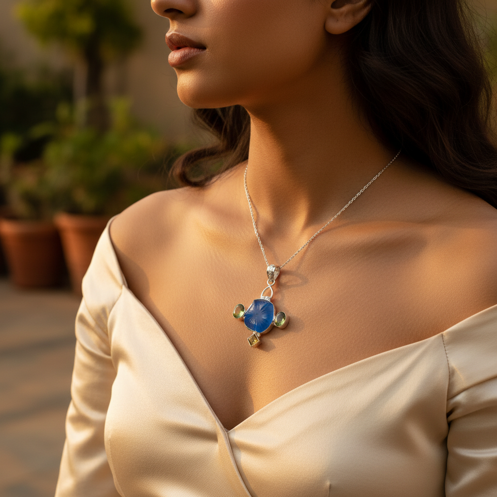 925 Silver Blue Gemstone Pendant | Sterling Silver Jewelry