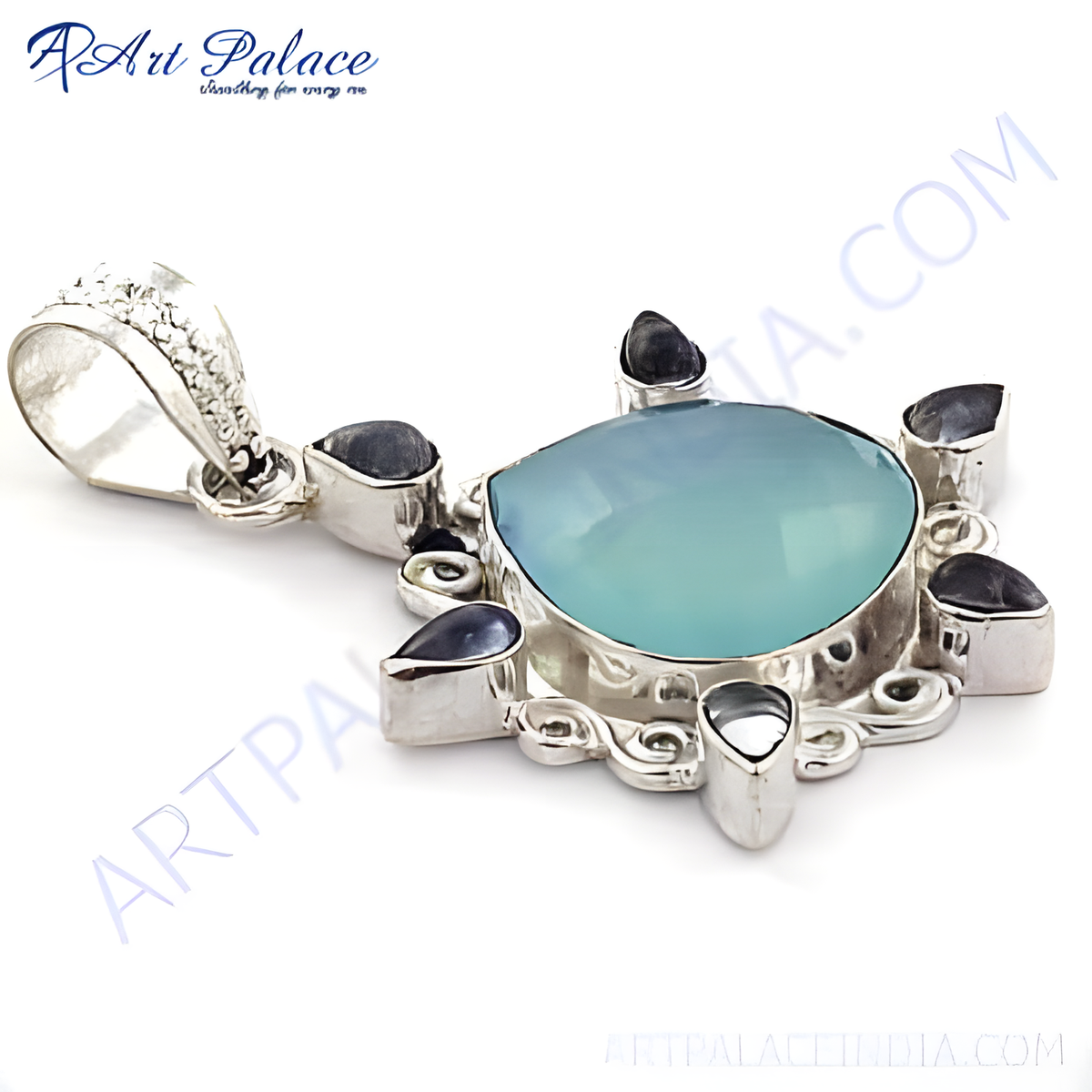 925 silver blue chalcedony pendant for women | gemstone jewelry