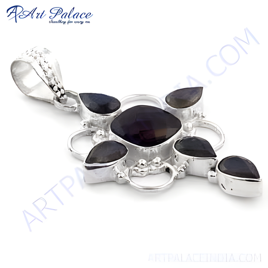 925 sterling silver labradorite pendant. Gemstone jewelry. Unique design with natural dark blue gemstones.