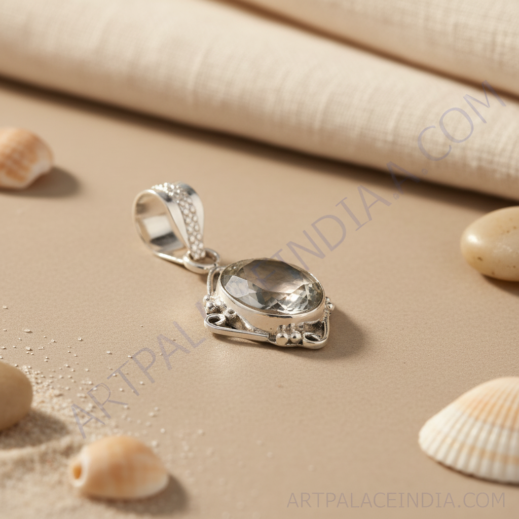 925 sterling silver oval gemstone pendant necklace, faceted stone, elegant design, women's jewelry