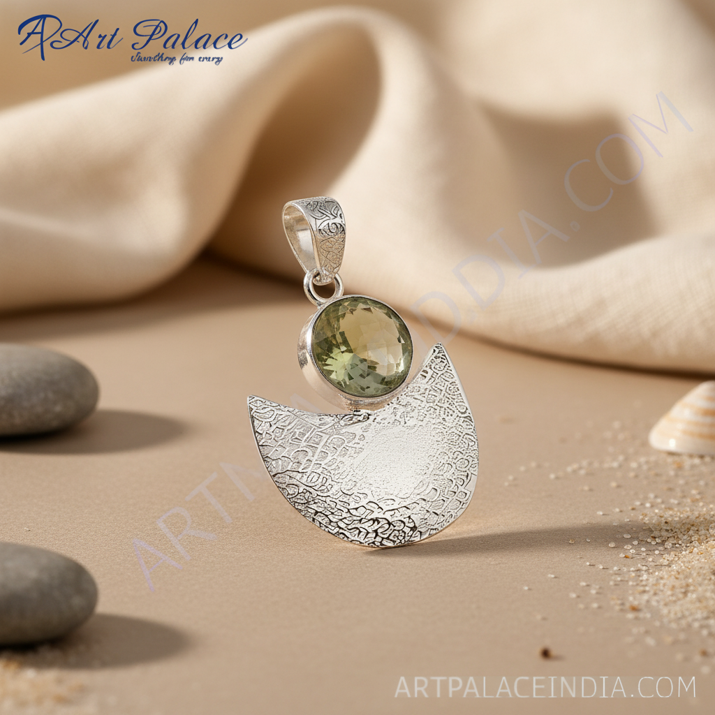 925 sterling silver pendant with a faceted green gemstone, perfect for women's jewelry.
