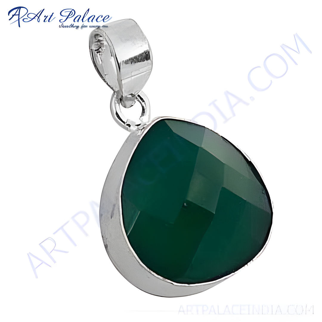 925 Silver Green Onyx Pendant for Women | Gemstone Jewelry