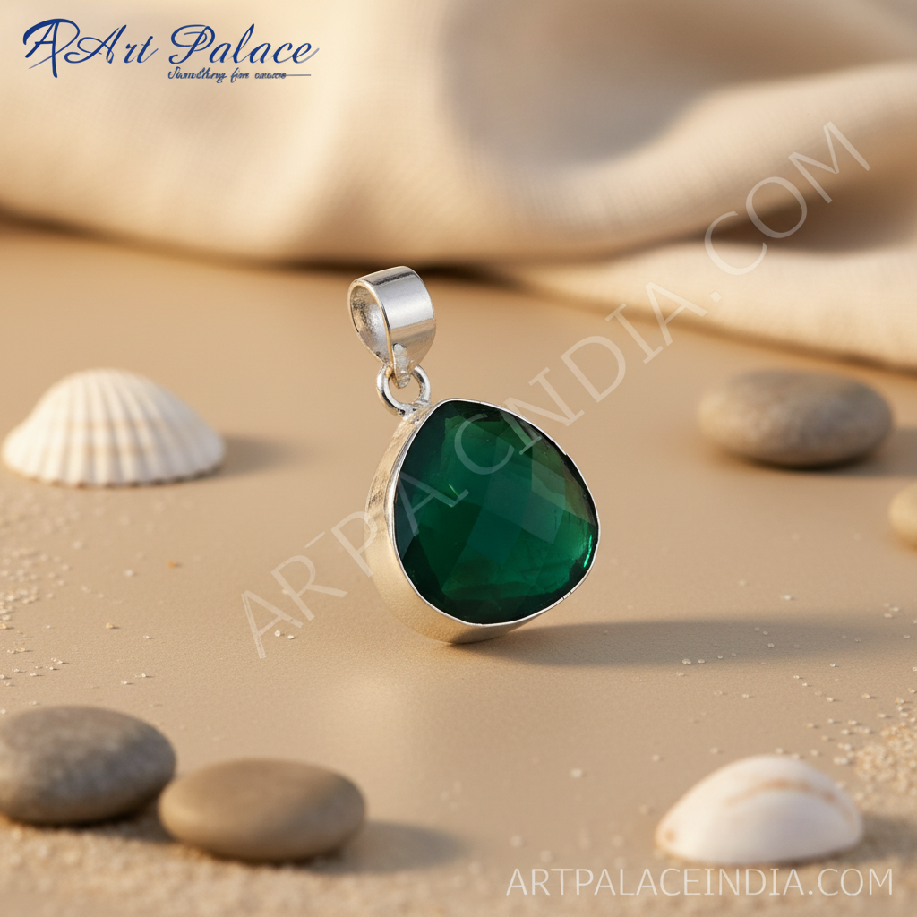 925 silver pendant with faceted green onyx gemstone, perfect for women, stylish and elegant