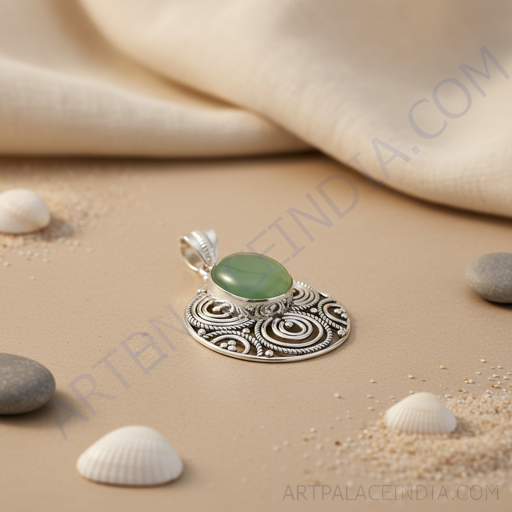 925 sterling silver pendant with a green chalcedony oval gemstone