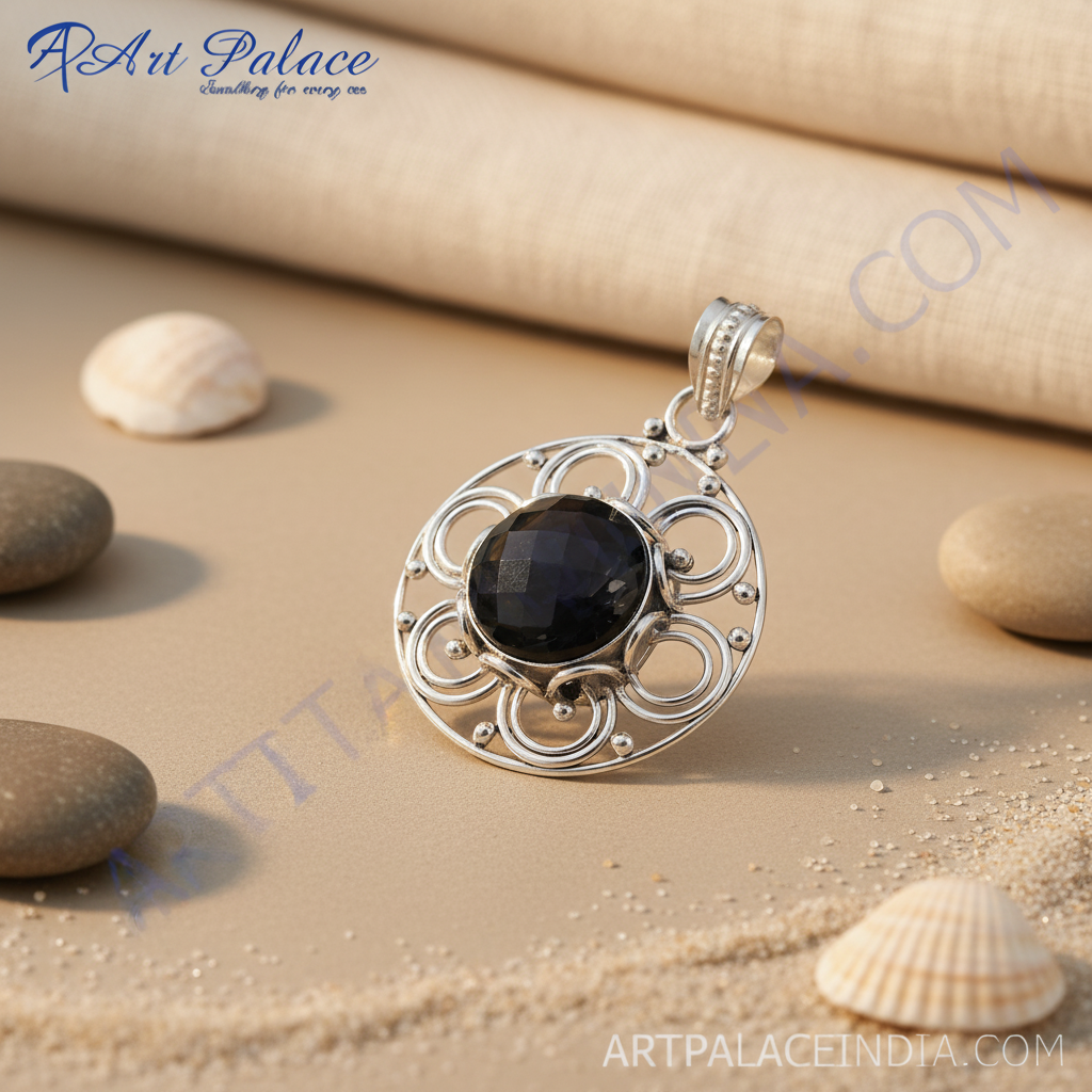 925 silver pendant featuring a faceted black onyx gemstone. Elegant design for women.