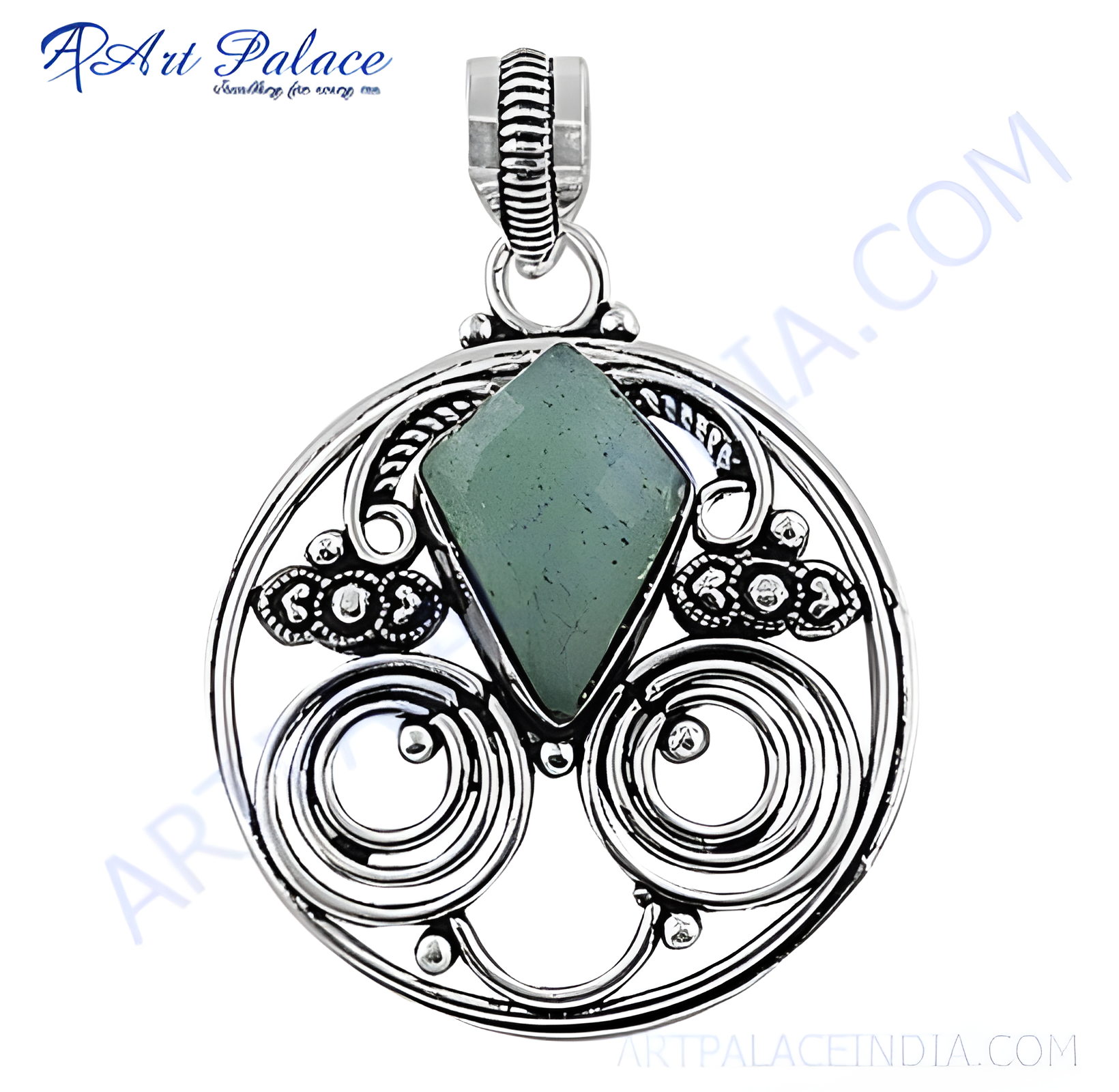 925 sterling silver pendant with green gemstone center for women. Stylish and elegant design.