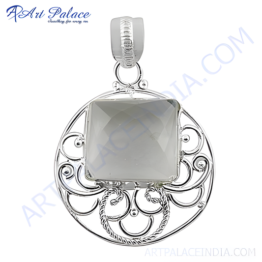 925 sterling silver square stone pendant necklace with intricate filigree design