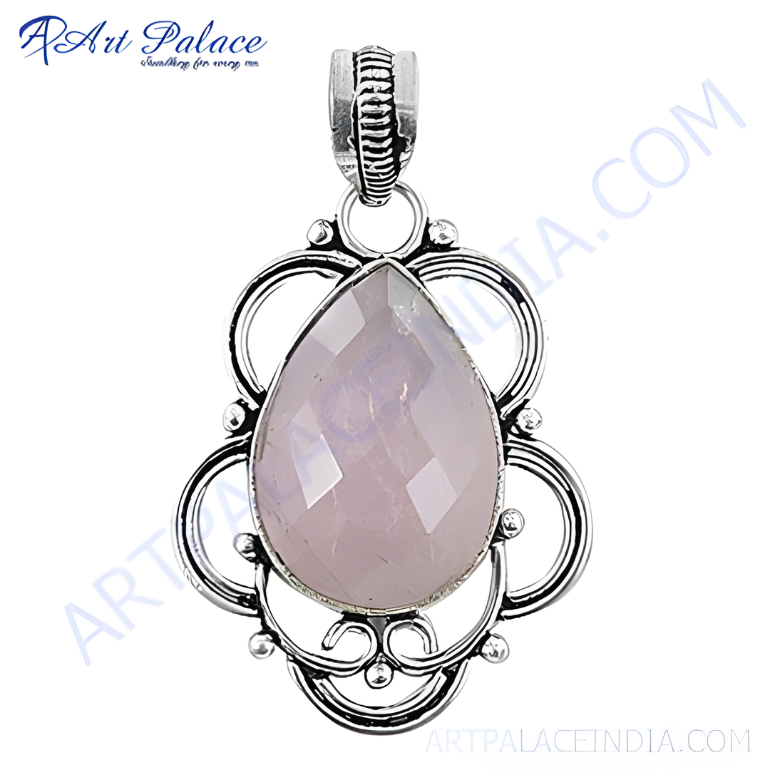 925 Silver Rose Quartz Pendant for Women | Gemstone Jewelry