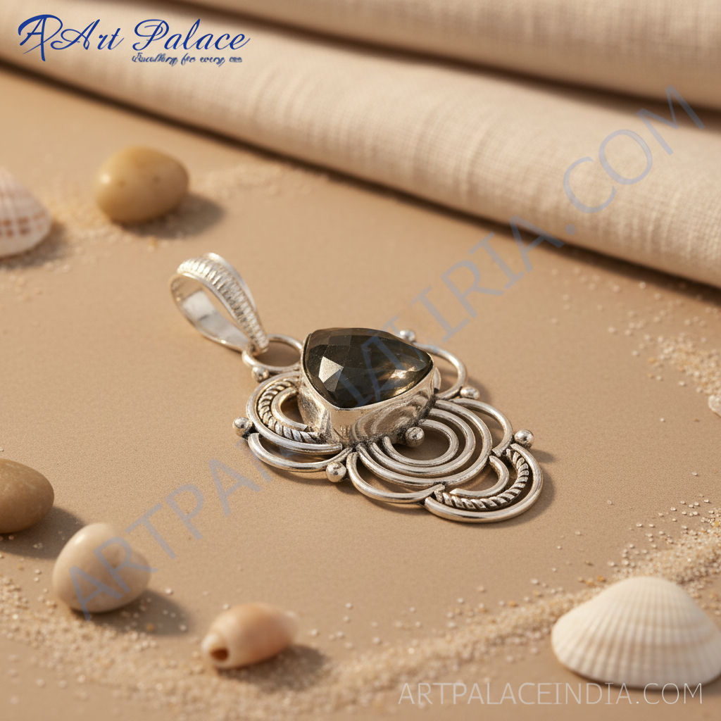 Sterling silver labradorite pendant with a teardrop shaped gemstone in a detailed silver setting