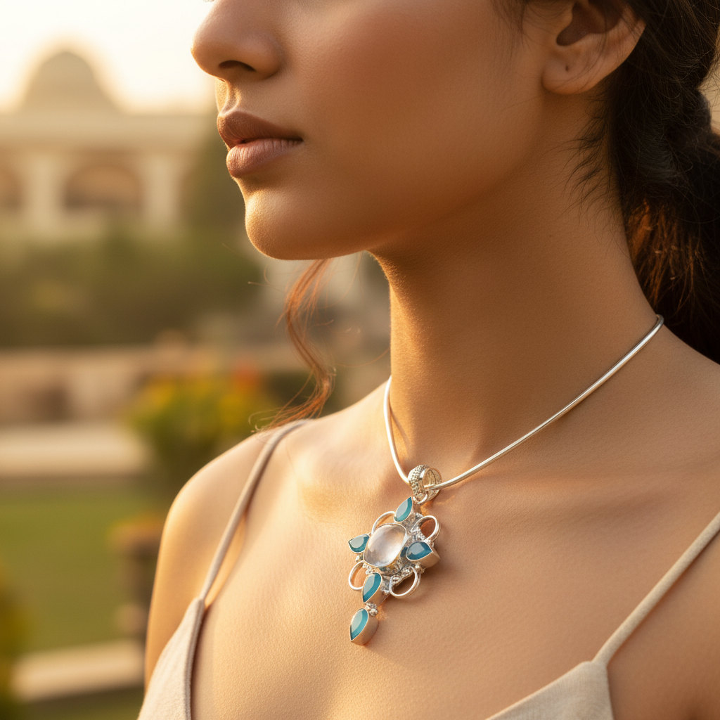 925 Silver Chalcedony Pendant | Blue Gemstone Jewelry for Women