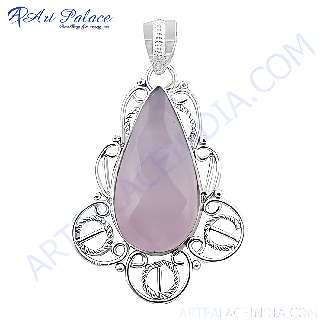 925 Silver Rose Quartz Pendant for Women | Gemstone Jewelry
