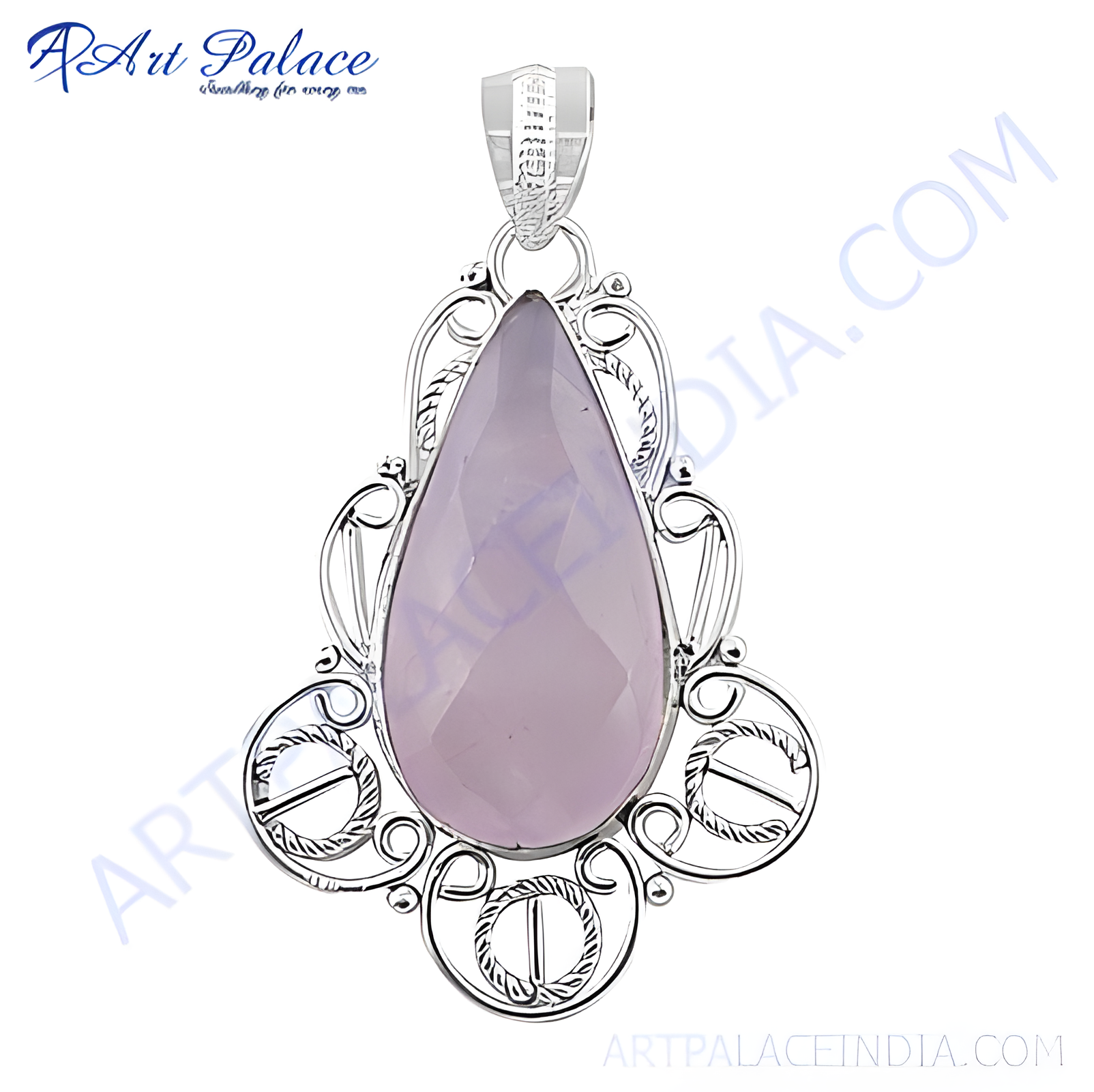 925 sterling silver pendant with a large pink rose quartz gemstone center