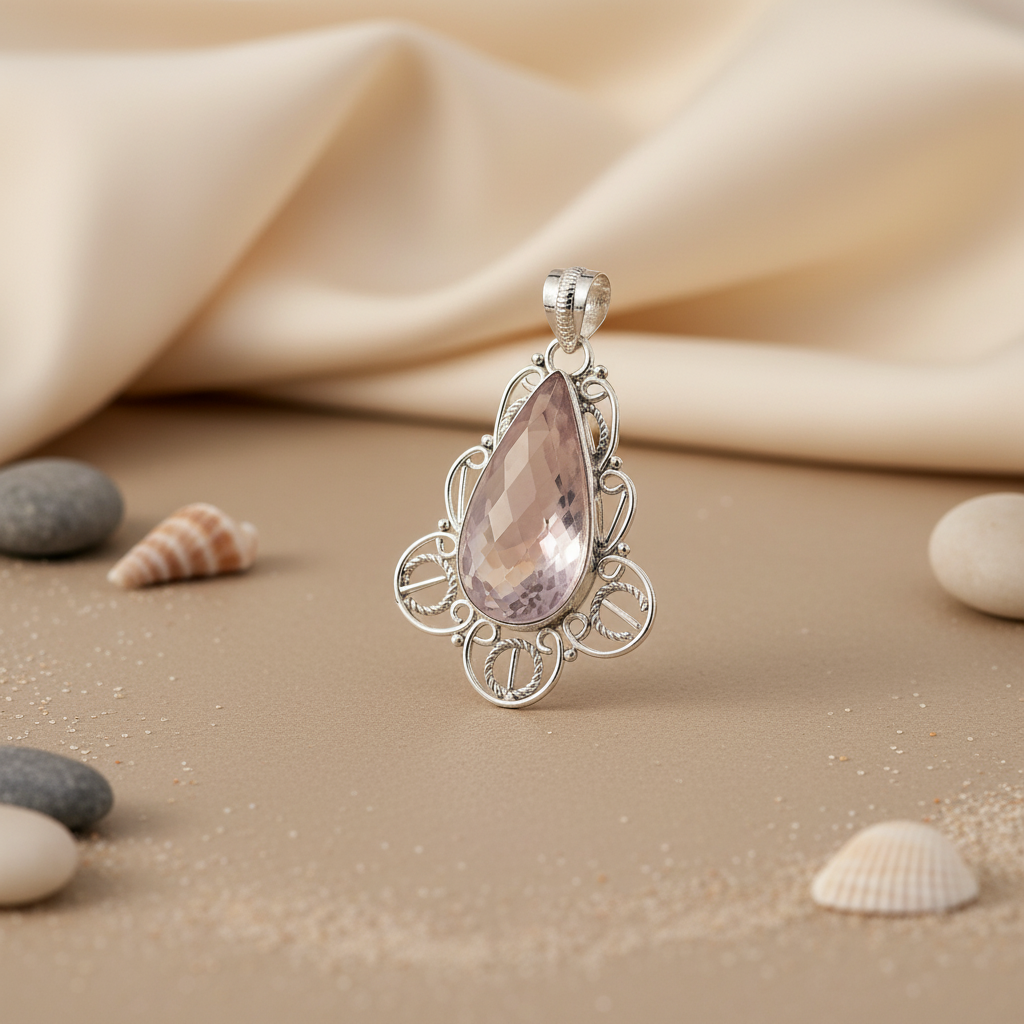925 Silver Rose Quartz Pendant for Women | Gemstone Jewelry