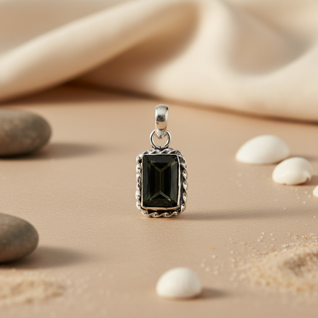 925 Silver Black Onyx Pendant | Rectangle Gemstone Pendant