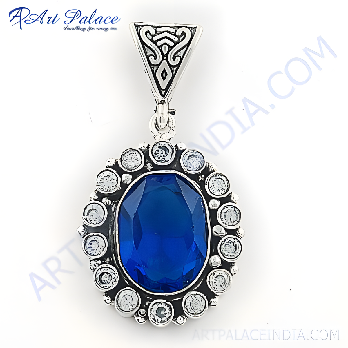 925 silver blue gemstone oval pendant for women | gift jewelry