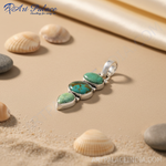 Load image into Gallery viewer, 925 silver pendant featuring three turquoise stones. A beautiful gemstone necklace for women.
