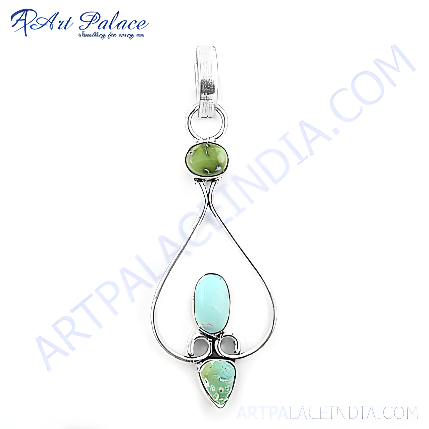 925 sterling silver gemstone pendant with turquoise and green gemstones