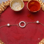 Load image into Gallery viewer, Eternity Circle CZ Rakhi for Brother in Rose Gold 925 Silver

