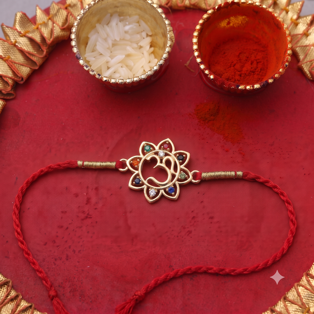 Gold-Plated 925 Silver Om CZ Rakhi for Brother | Raksha Bandhan