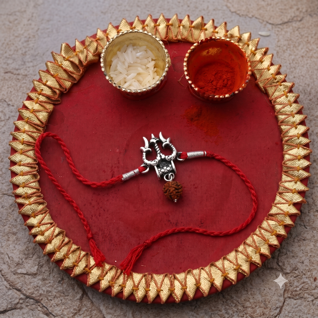 Shiva Om Trishul Rakhi 925 Silver for Brother Raksha Bandhan Gift
