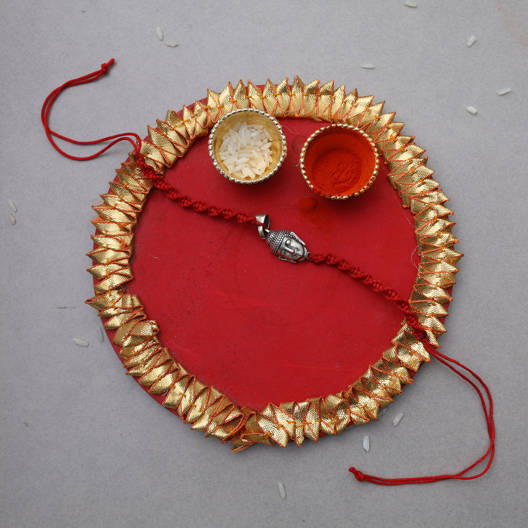 Buddha Head 925 Silver Rakhi for Brother on Red Thread