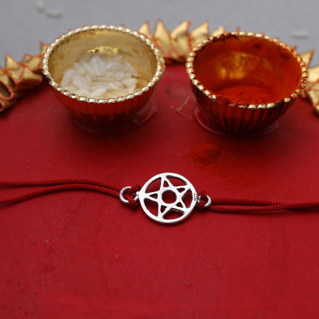 925 Sterling Silver Pentagram Star Rakhi Bracelet for Brother
