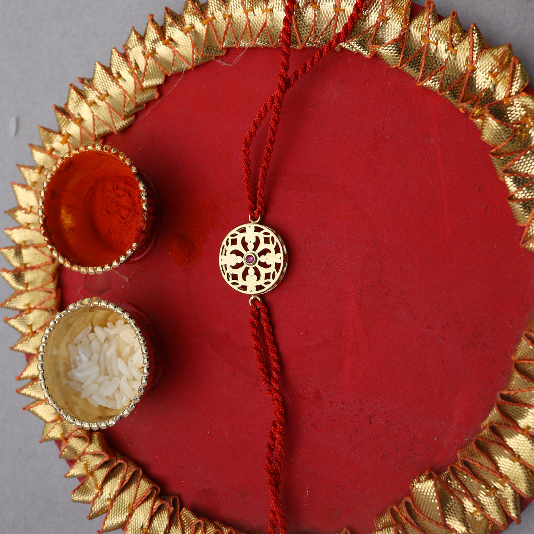Mandala CZ Rakhi in Gold Plated 925 Sterling Silver for Brother