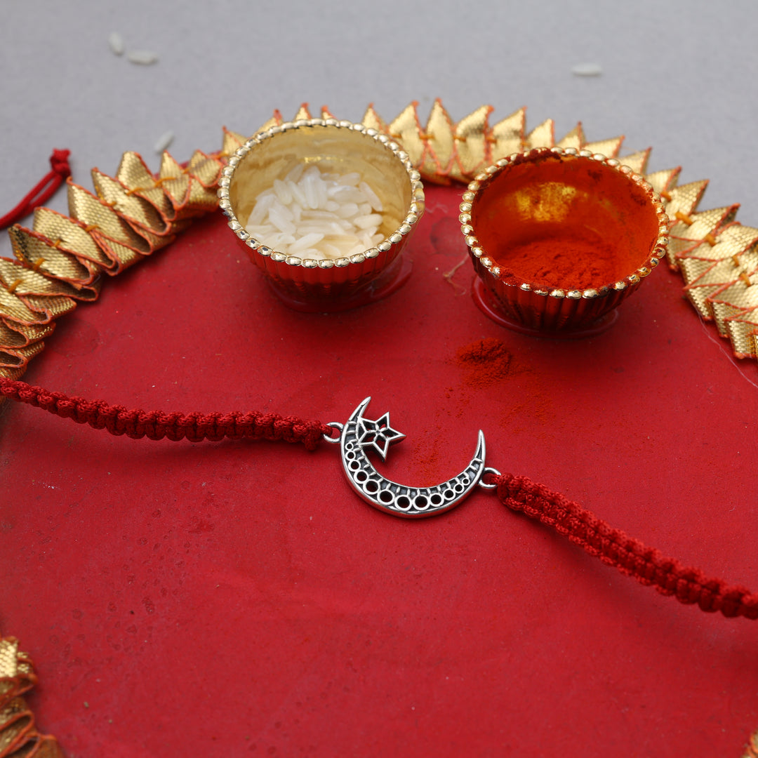 925 Sterling Silver Moon Star Rakhi Bracelet for Brother