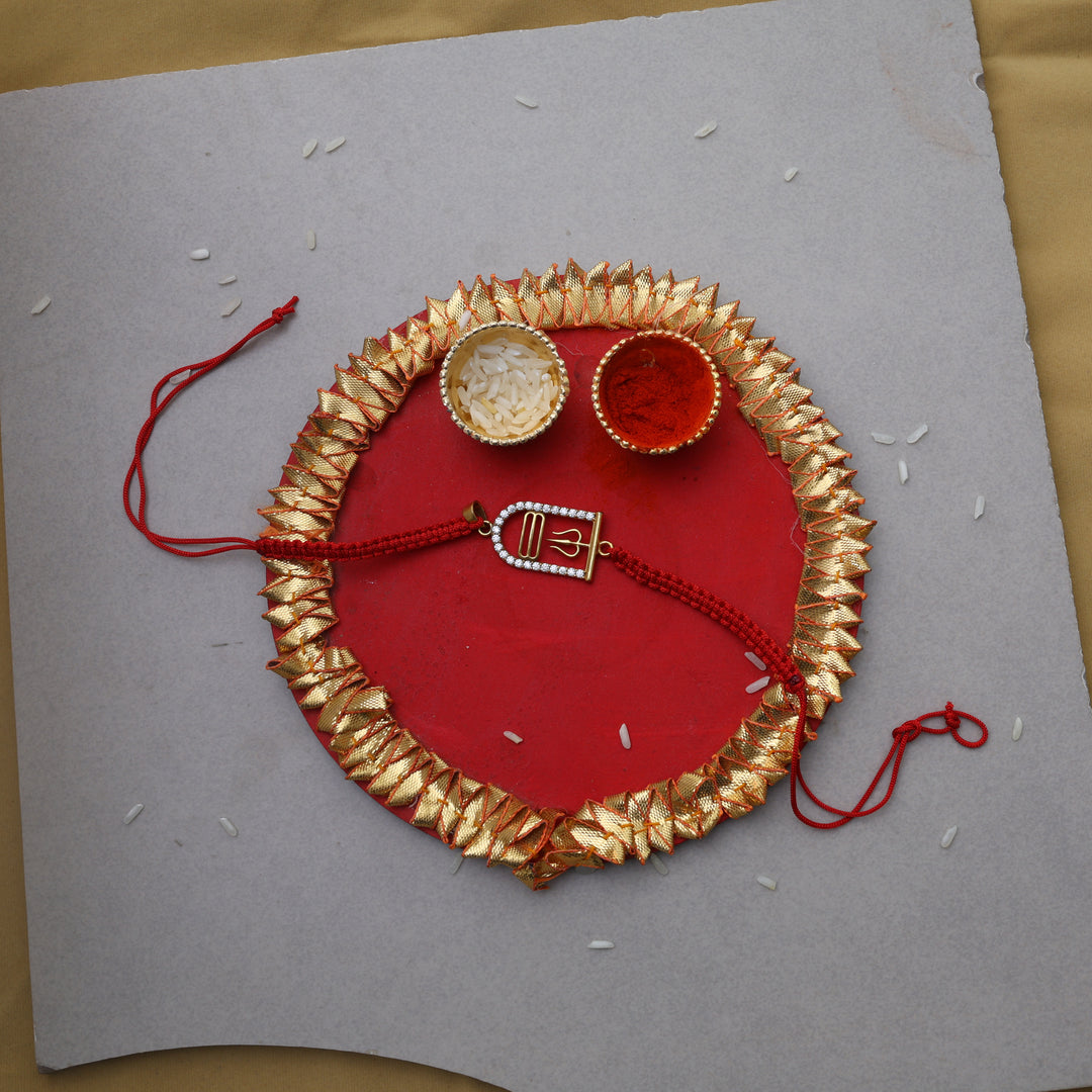 Gold Plated 925 Silver Shiva Trishul Rakhi with CZ for Raksha Bandhan