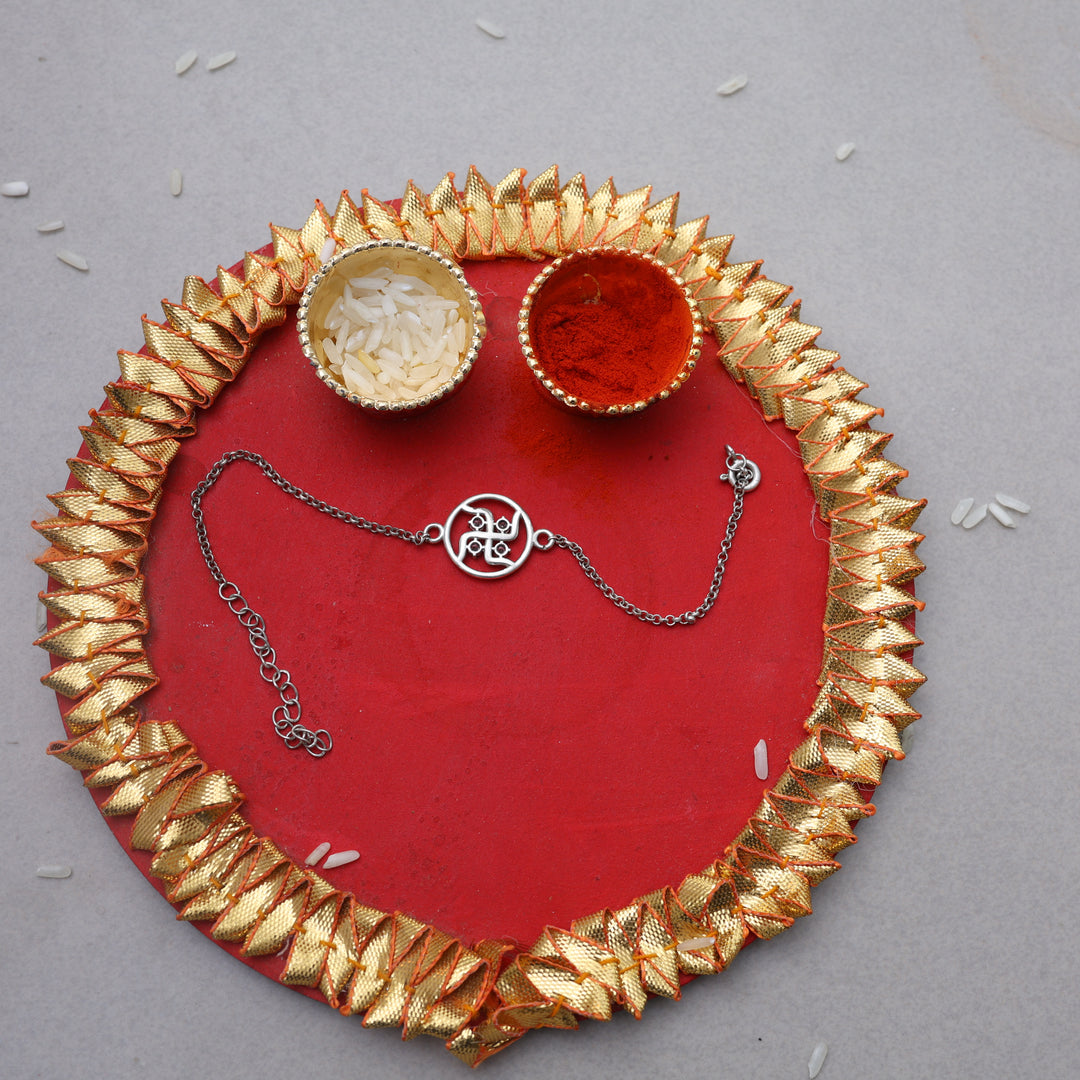 925 Sterling Silver Swastik CZ Rakhi for Brother Raksha Bandhan
