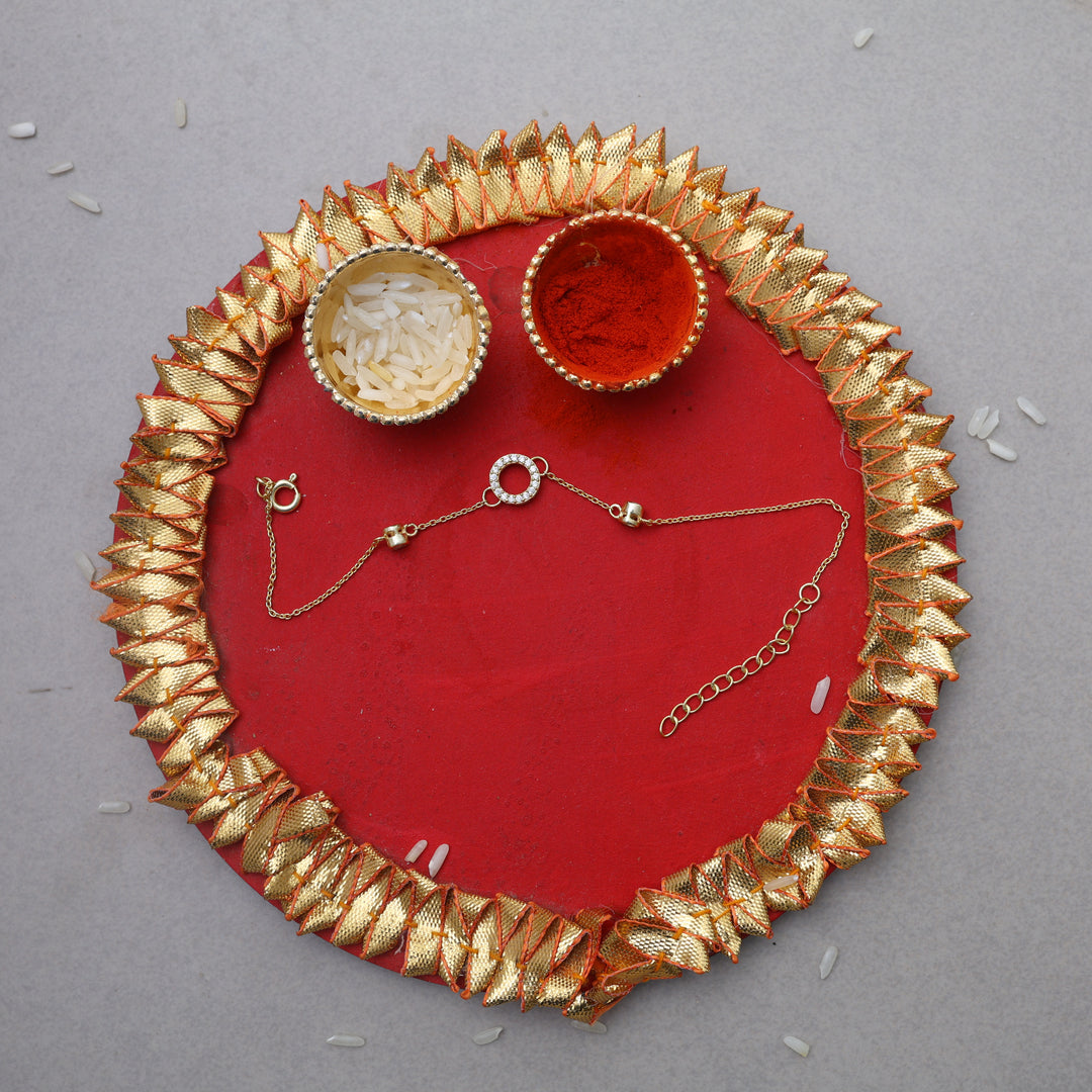 CZ Circle 925 Sterling Silver Rakhi for Brother | Gold Plated