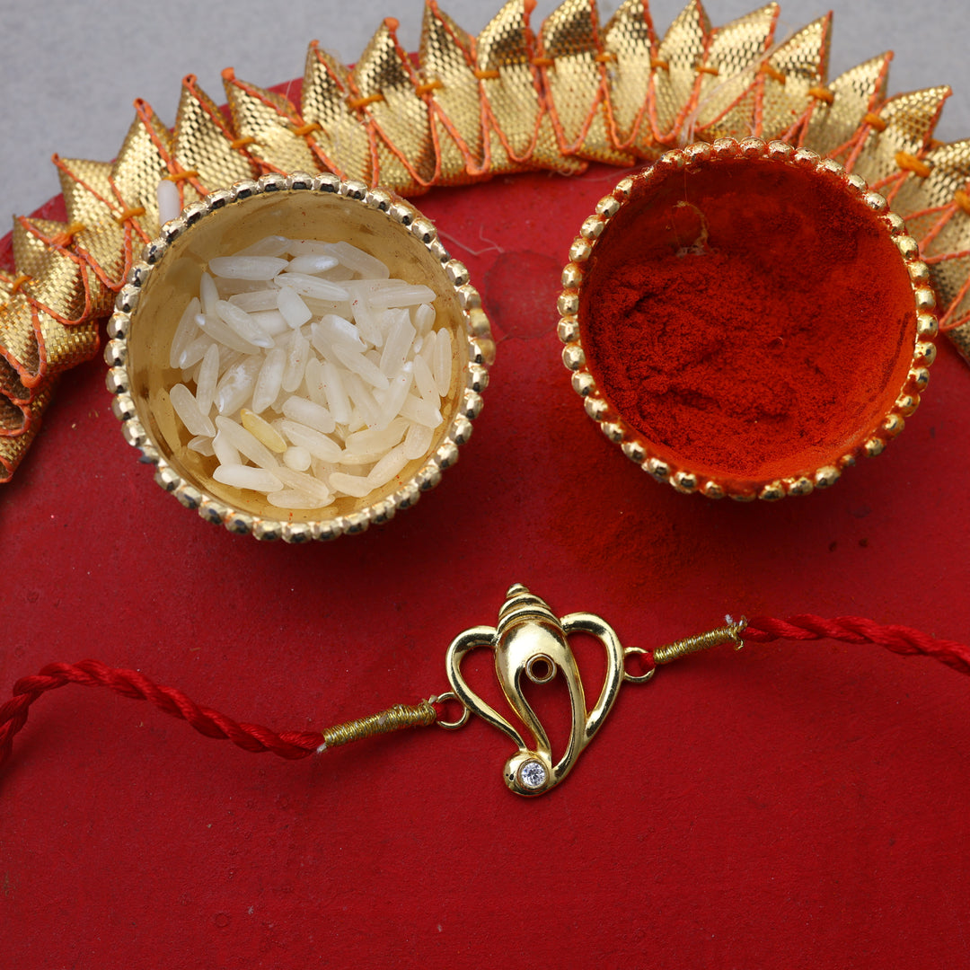 Gold Plated 925 Silver Ganesha Rakhi with CZ for Brother