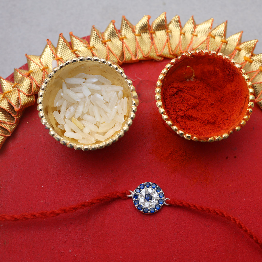 Evil Eye CZ Rakhi in 925 Sterling Silver for Raksha Bandhan