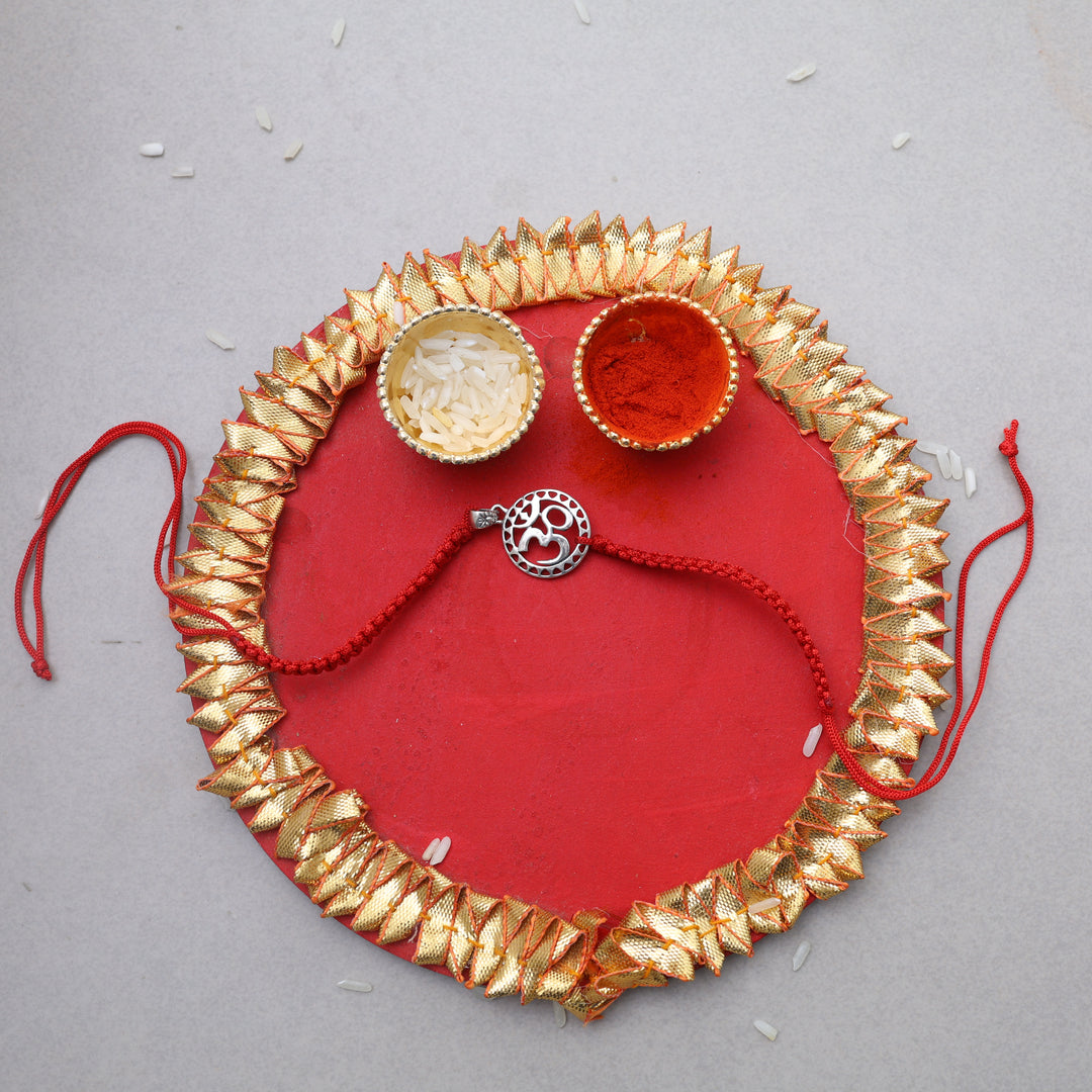 Sterling Silver Om Rakhi Bracelet for Brother with CZ Stones