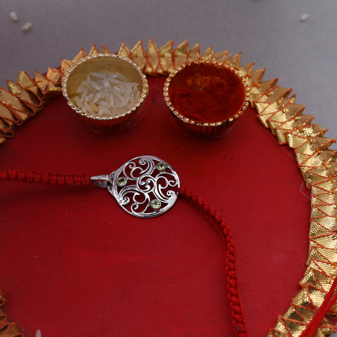 Filigree CZ 925 Sterling Silver Rakhi for Brother