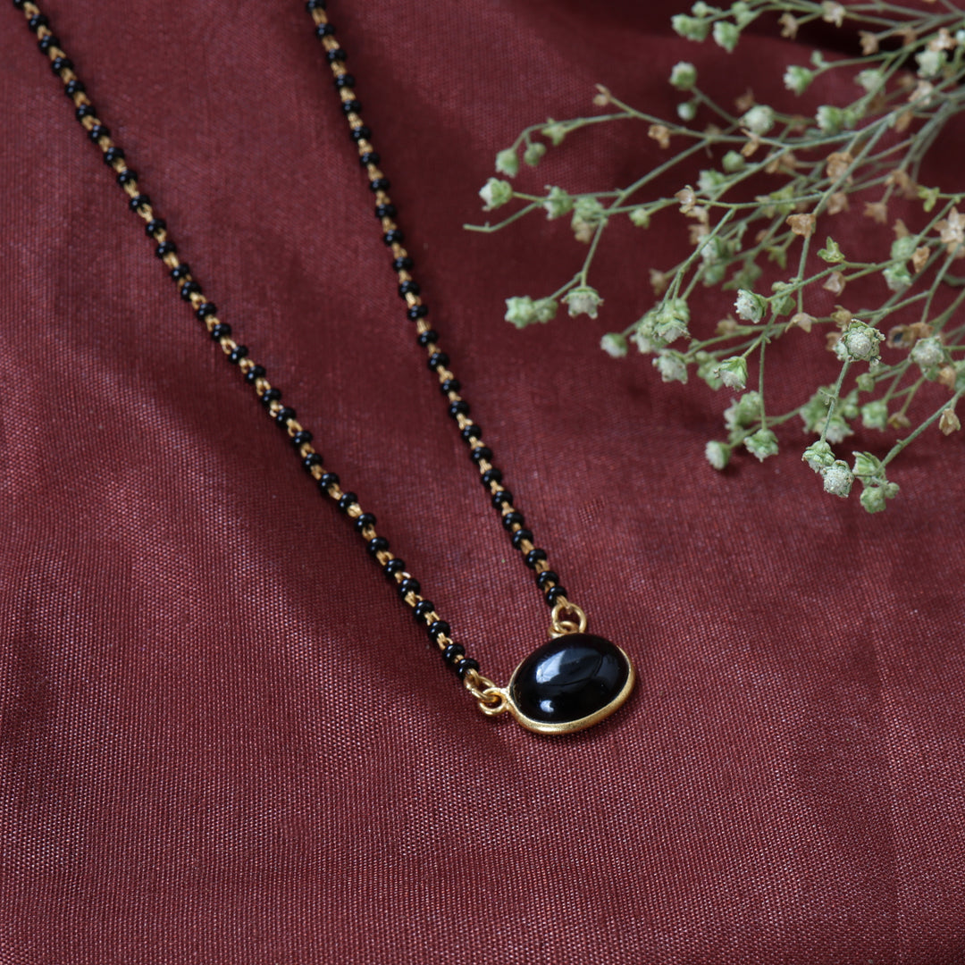 gold plating Black Onyx Bead Necklace for Women | Minimalist Jewelry