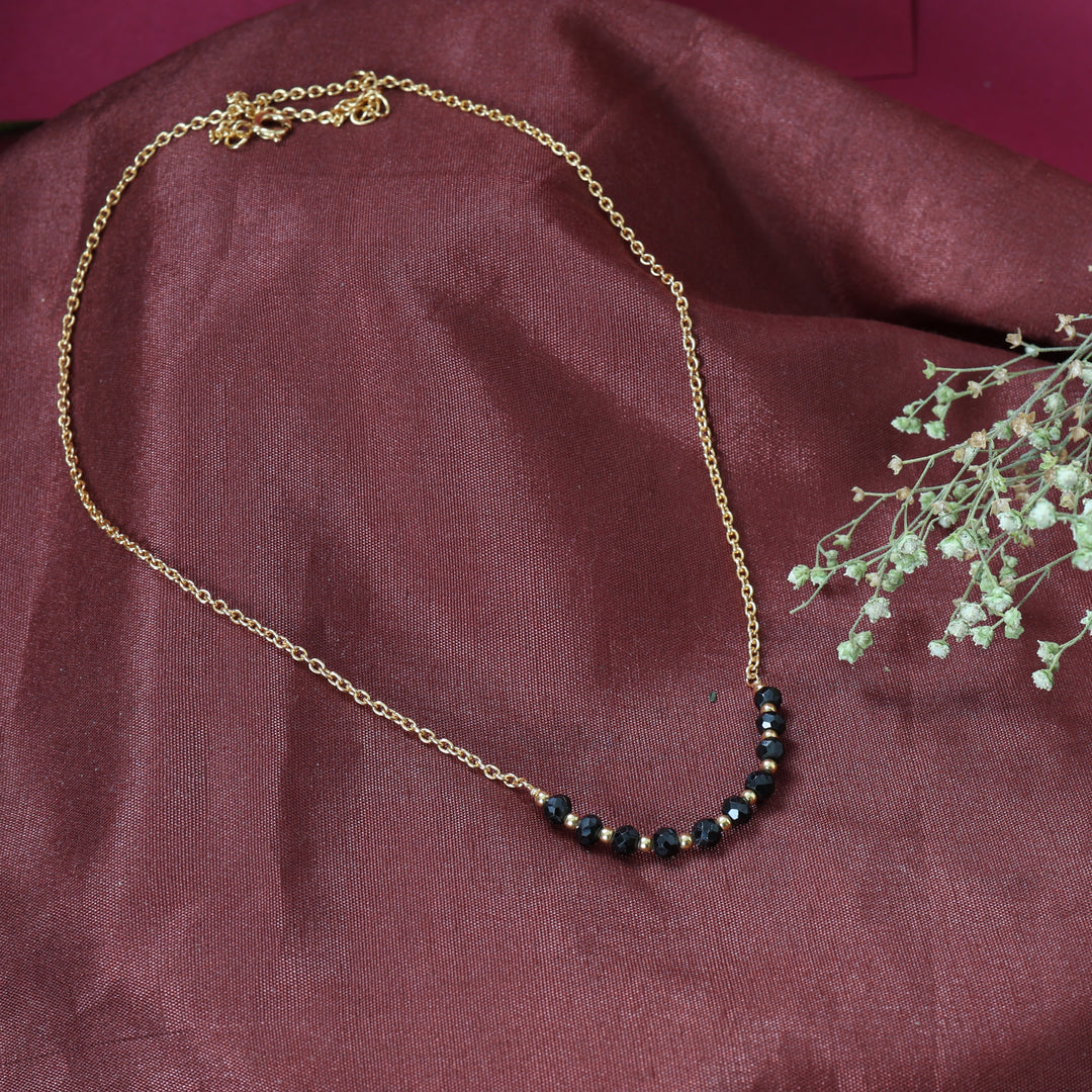 gold plating Chain Black Bead Necklace for Women | Minimalist Jewelry