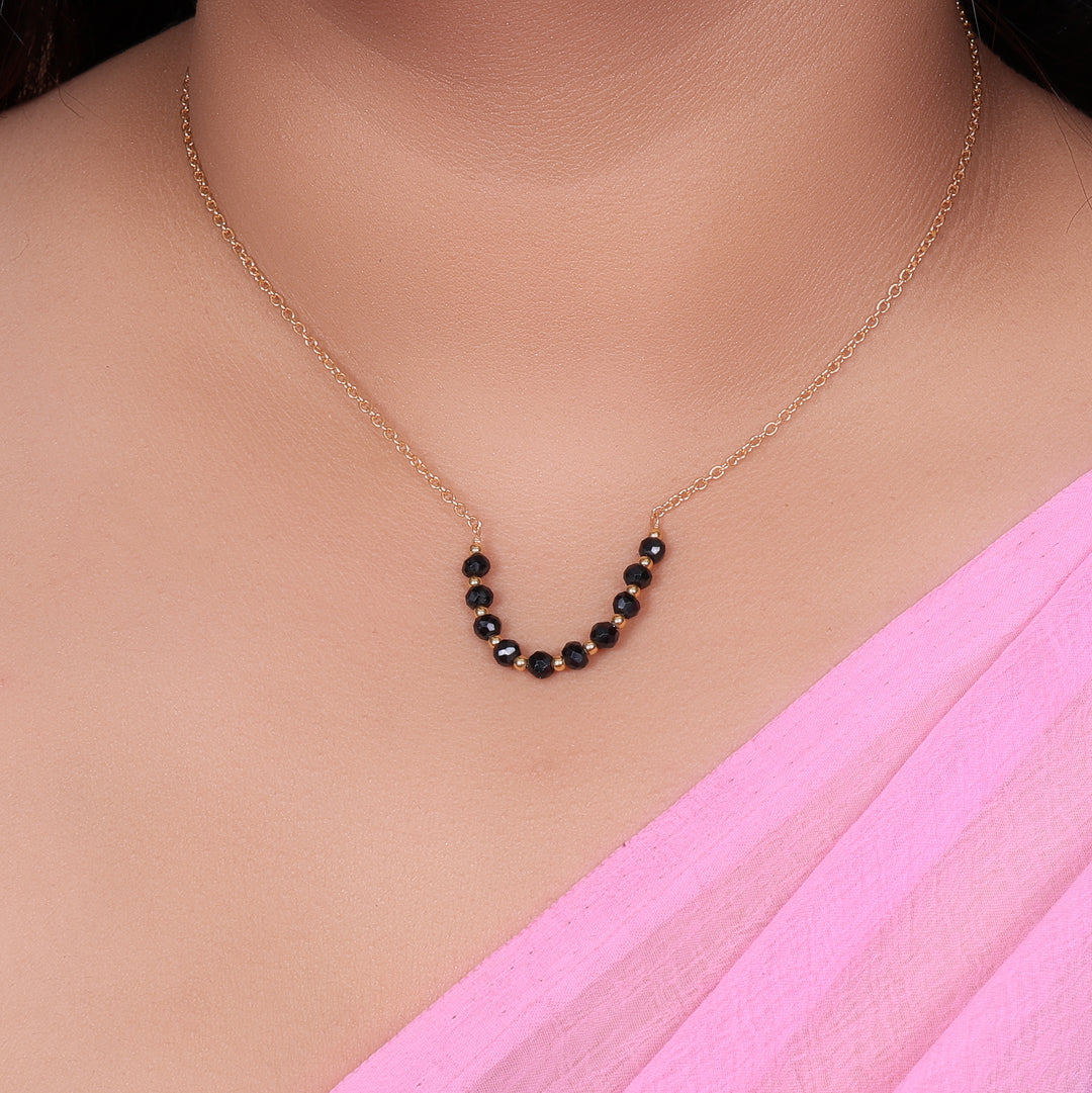 gold plating Chain Black Bead Necklace for Women | Minimalist Jewelry
