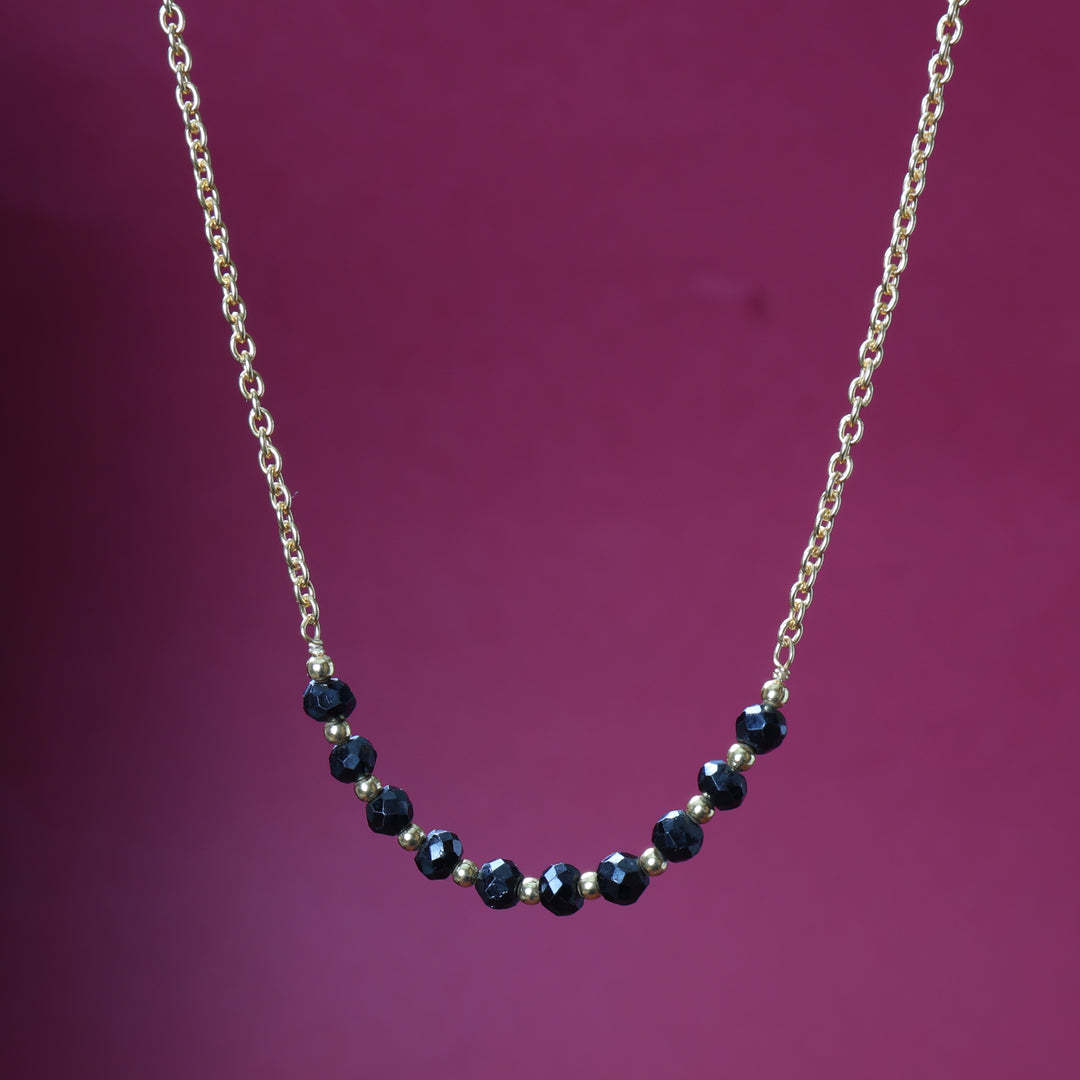 gold plating Chain Black Bead Necklace for Women | Minimalist Jewelry