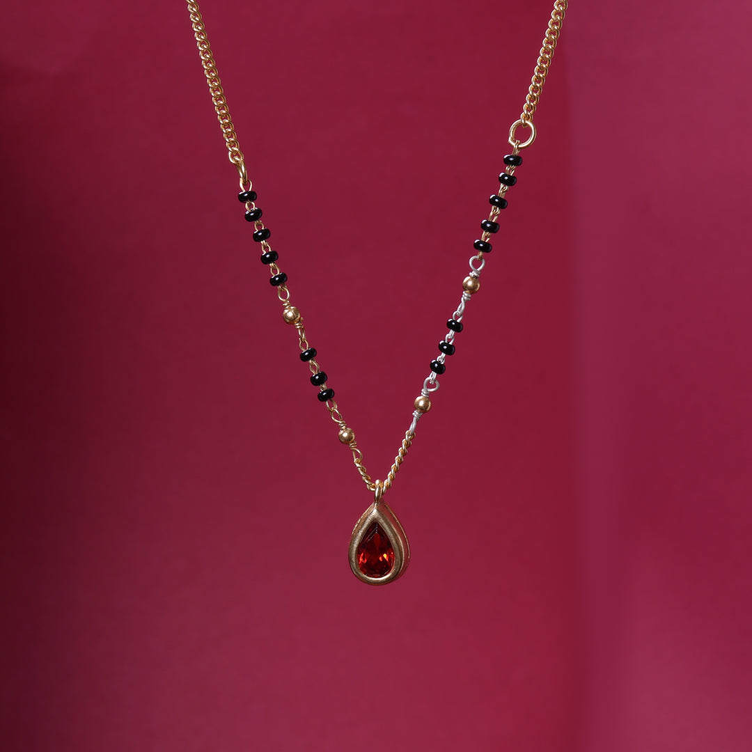 gold plating Teardrop Garnet Pendant Necklace for Women | Gift Jewelry