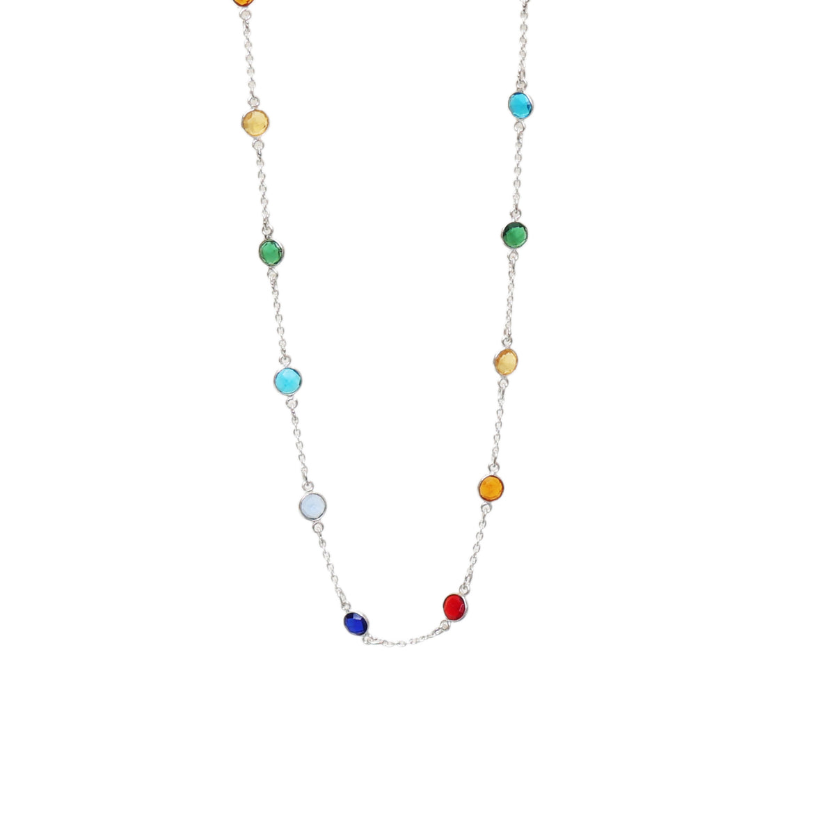 925 silver rainbow gemstone necklace | colorful fashion jewelry