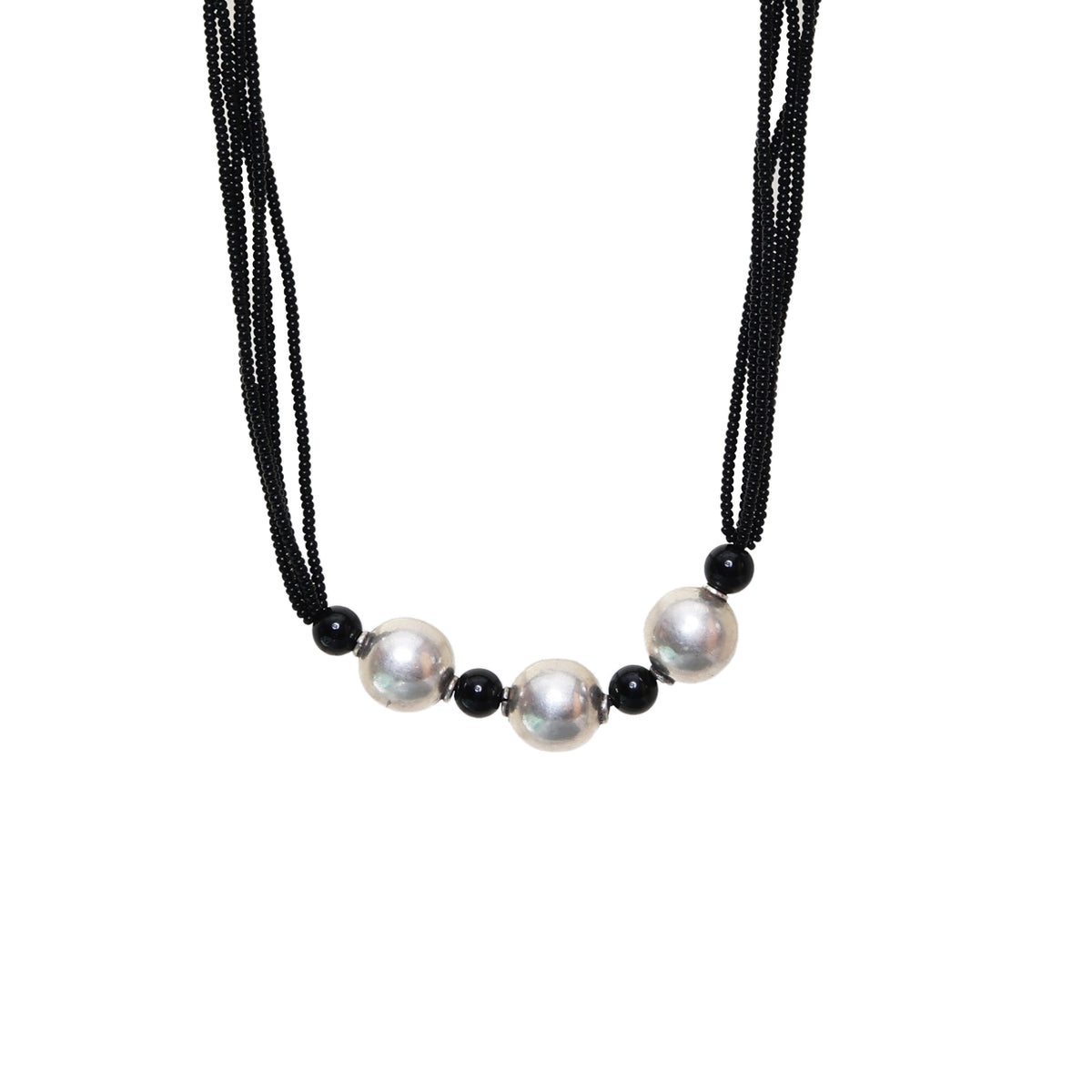 Black bead and silver ball necklace for women | fashion jewelry