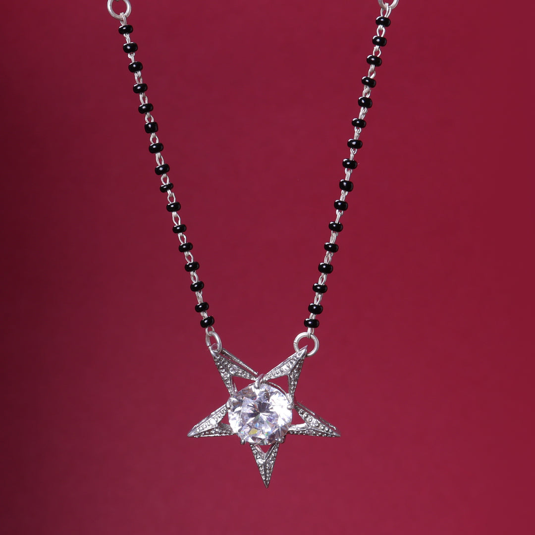 Silver Star Mangalsutra Necklace | Diamond CZ Stone | Gift for Women