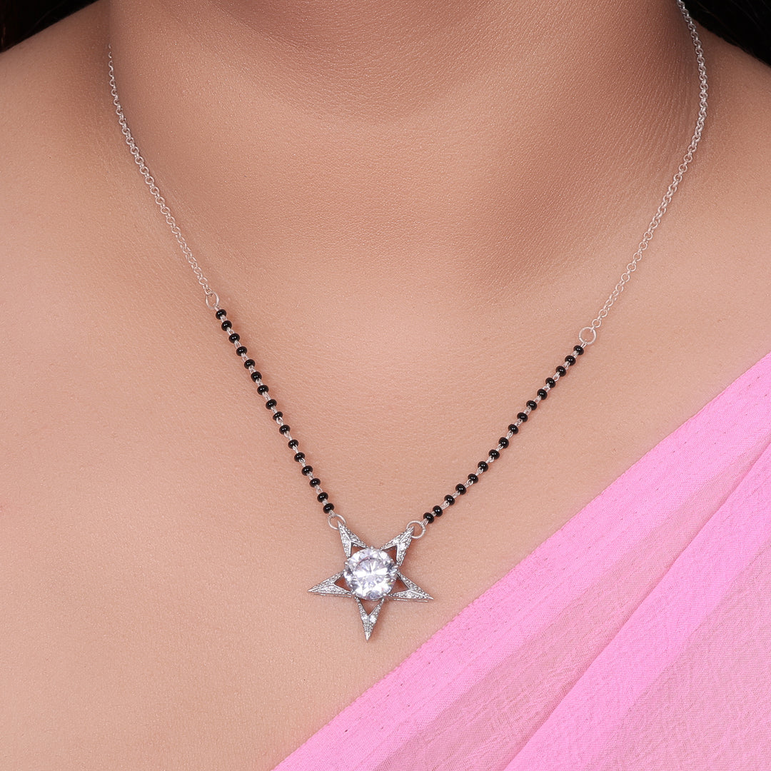 Silver Star Mangalsutra Necklace | Diamond CZ Stone | Gift for Women