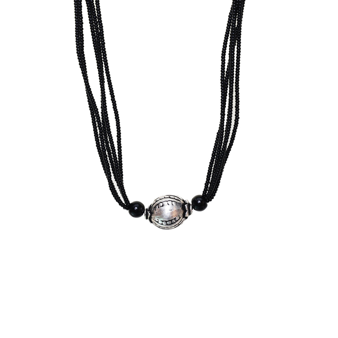 Black Beaded Silver Pendant Necklace | Minimalist Jewelry for Women